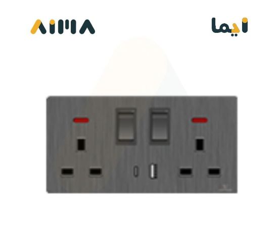 صورة فيكتوري فيش مزدوج مع مفتاح 13 امبير مع لمبة و مخرج USB و Type C